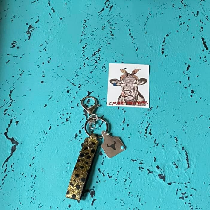 Metal Cow Tag/ Cowhide Keychain