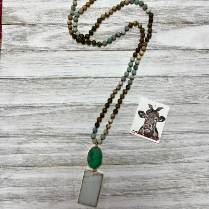 Large Juniper Druzy Drop Stone Necklace