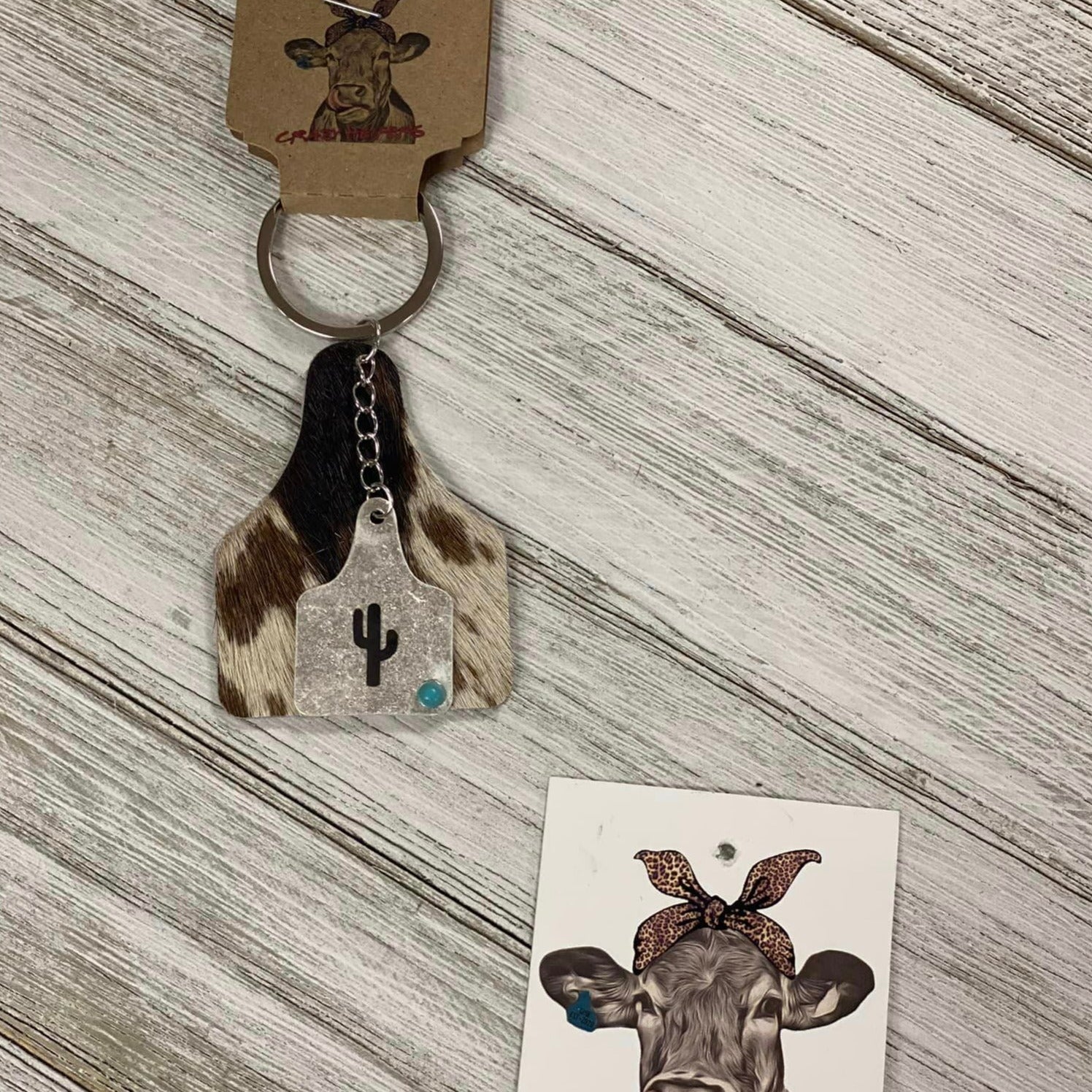 Cow Tag Keychain W/ Metal Charm