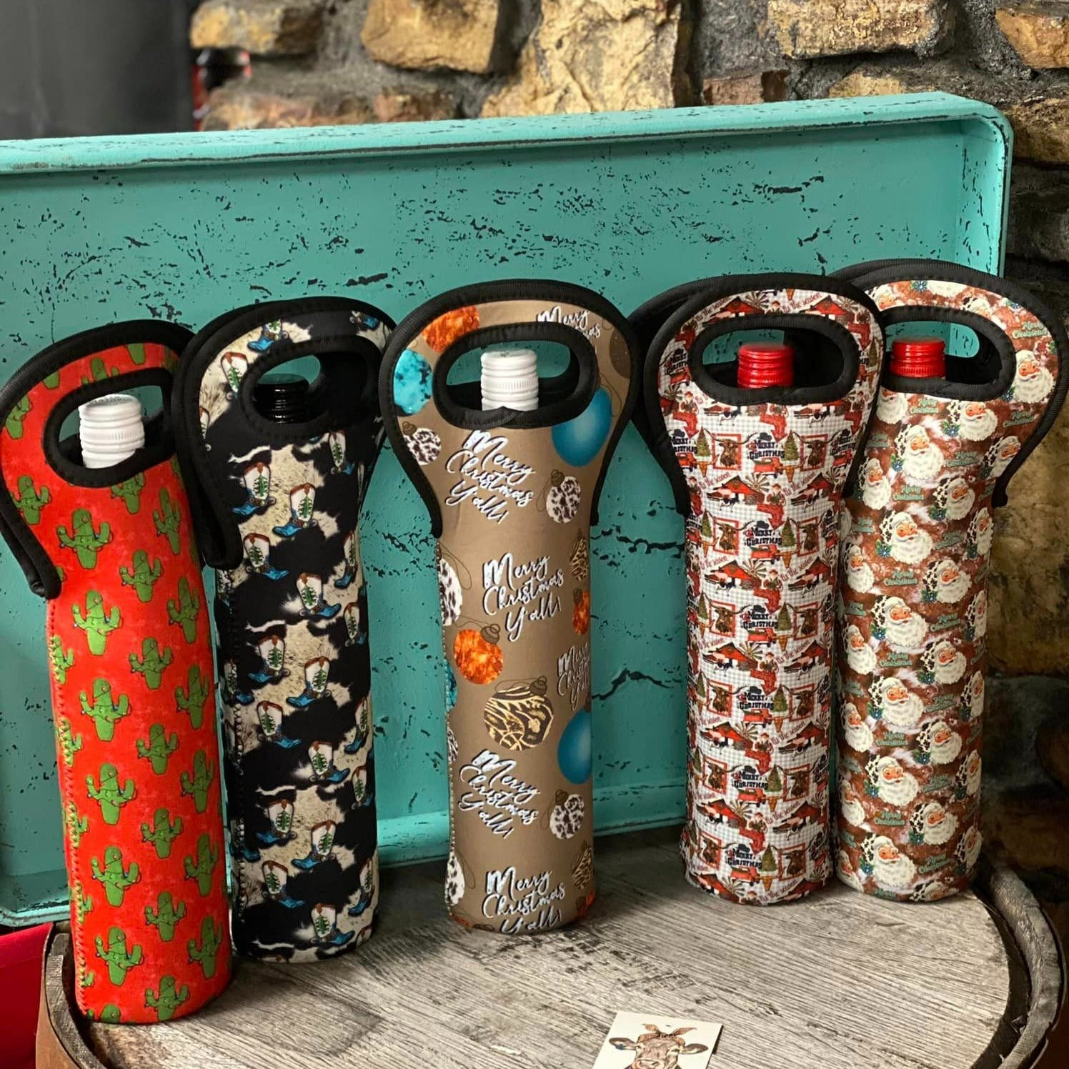 Neoprene Wine Tote Bags-Christmas