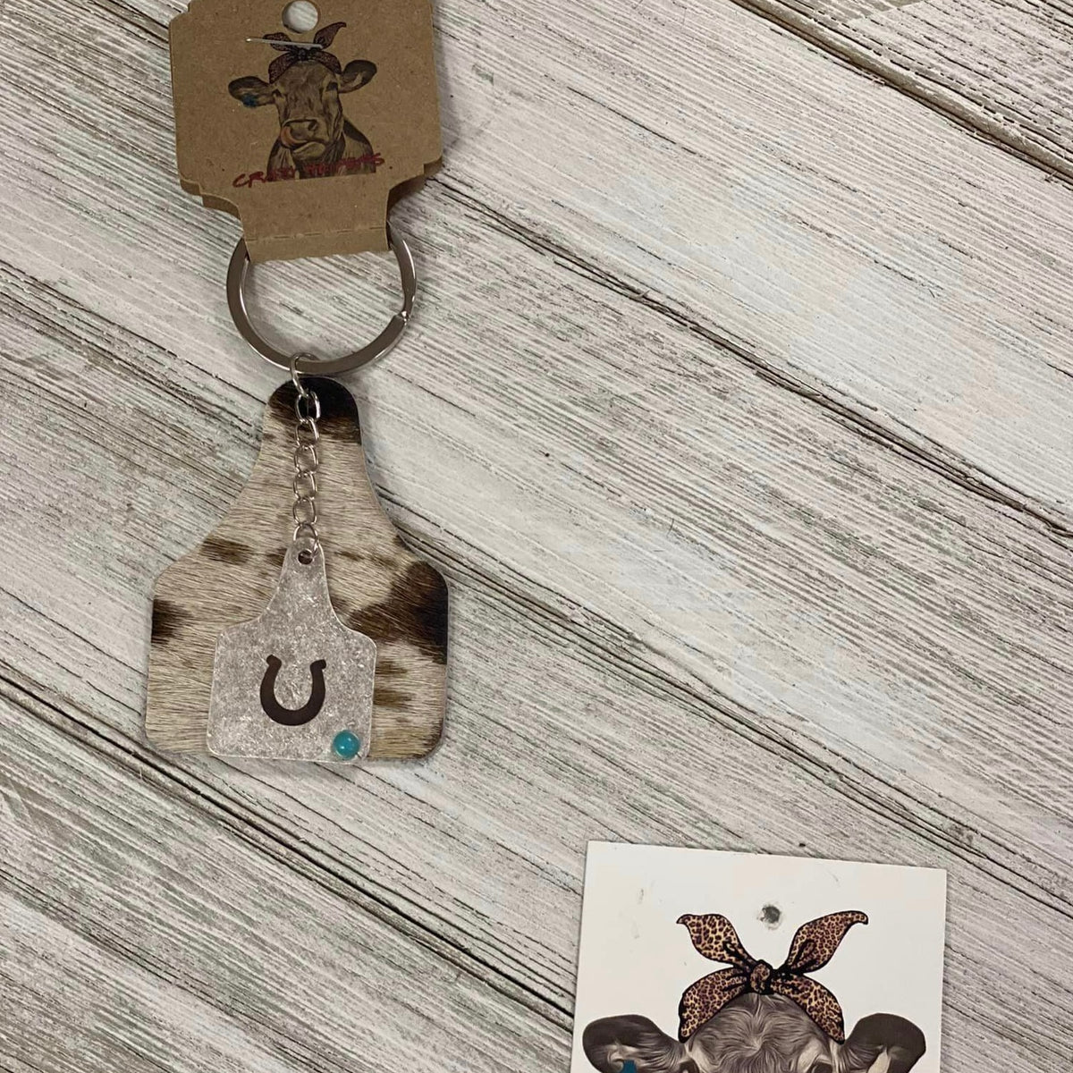 Cow Tag Keychain W/ Metal Charm