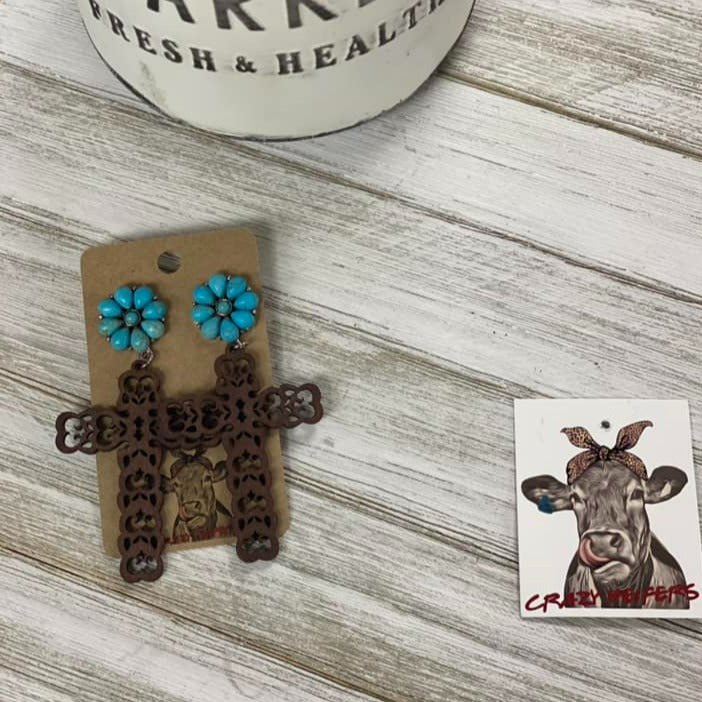 Wood Cross Earrings