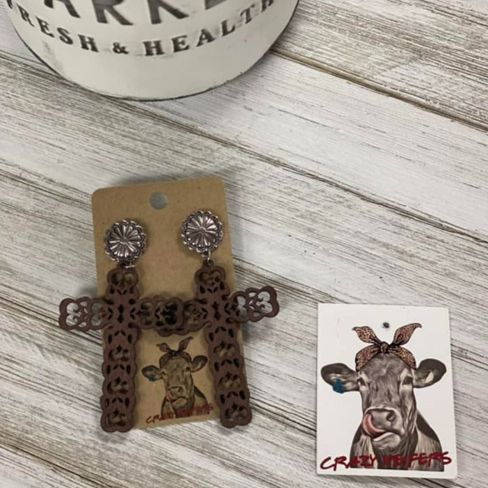 Wood Cross Earrings