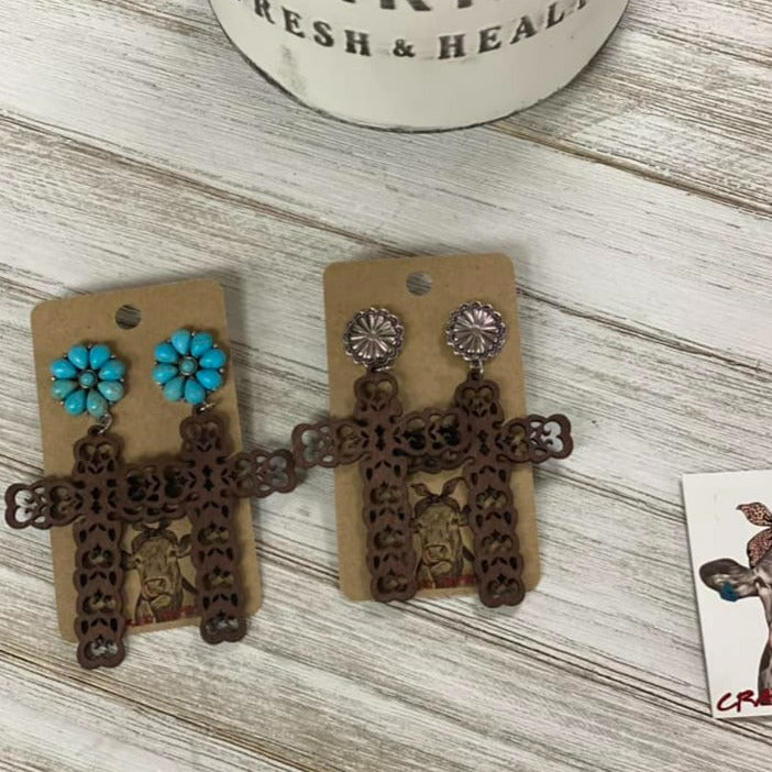 Wood Cross Earrings