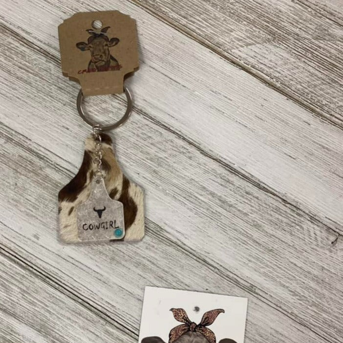 Cow Tag Keychain W/ Metal Charm
