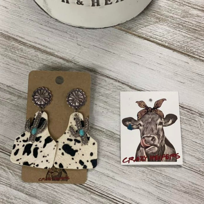 Cow Tag Earrings W/ Charms