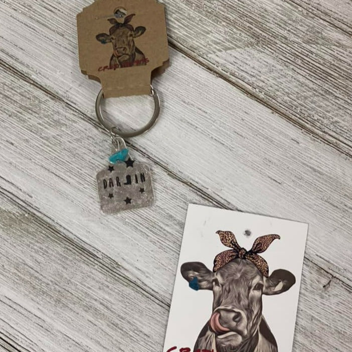 Metal Cow Tag Keychain
