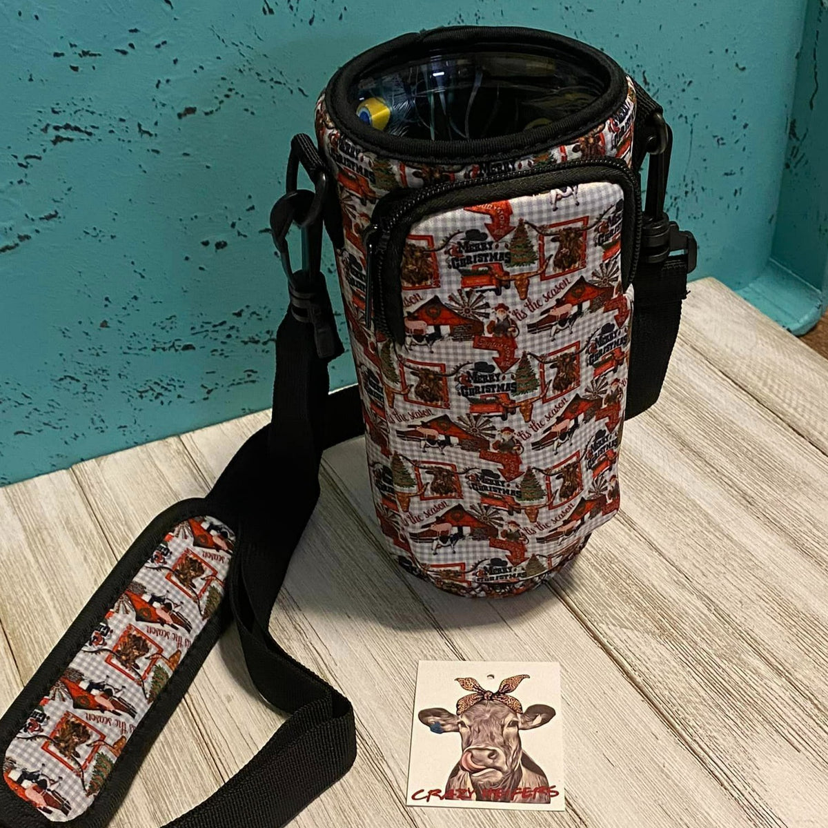 Neoprene Water Bottle Hoder W/Pouch-CHRISTMAS