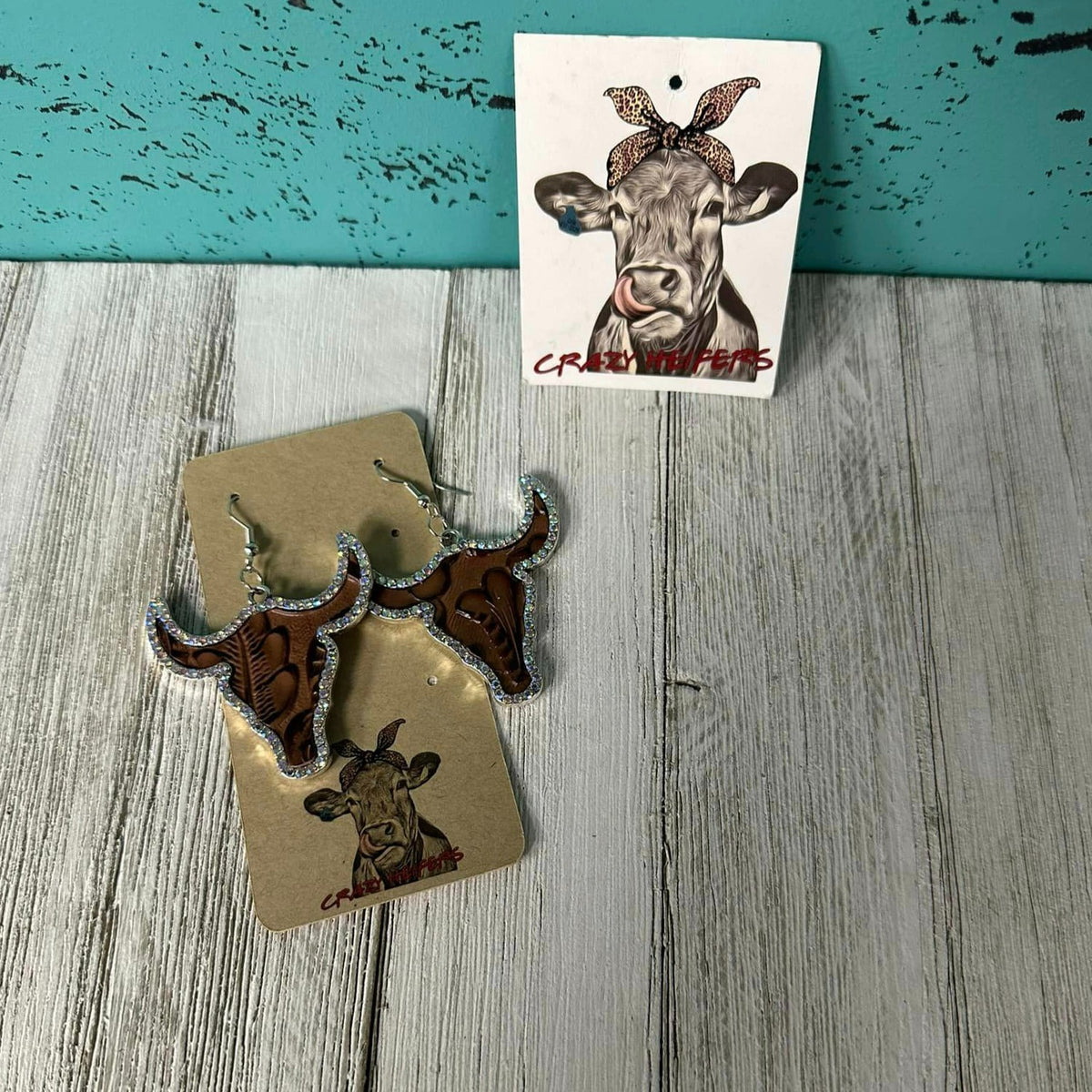 Metal Steer Head Dangle Earrings NEW